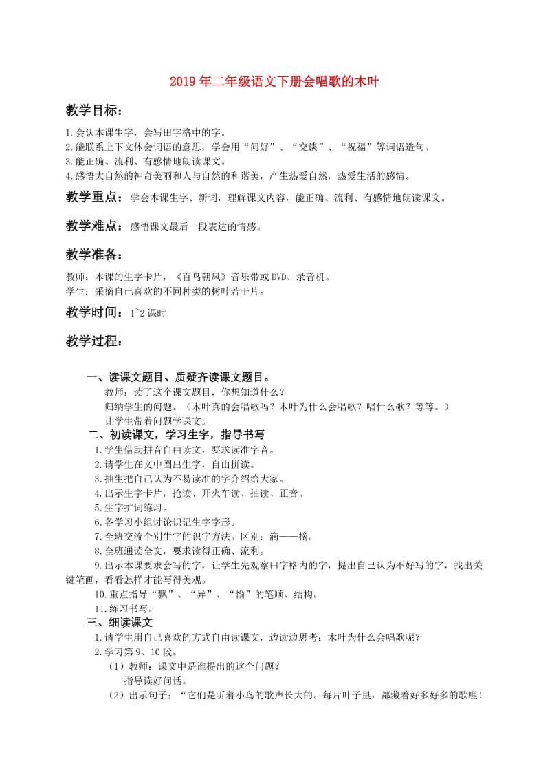 2019年二年级语文下册会唱歌的木叶.doc_第1页