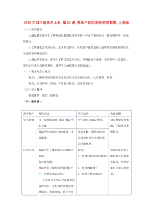 2019年四年級(jí)美術(shù)上冊(cè) 第20課 剪紙中的陽刻和陰刻教案 人美版.doc