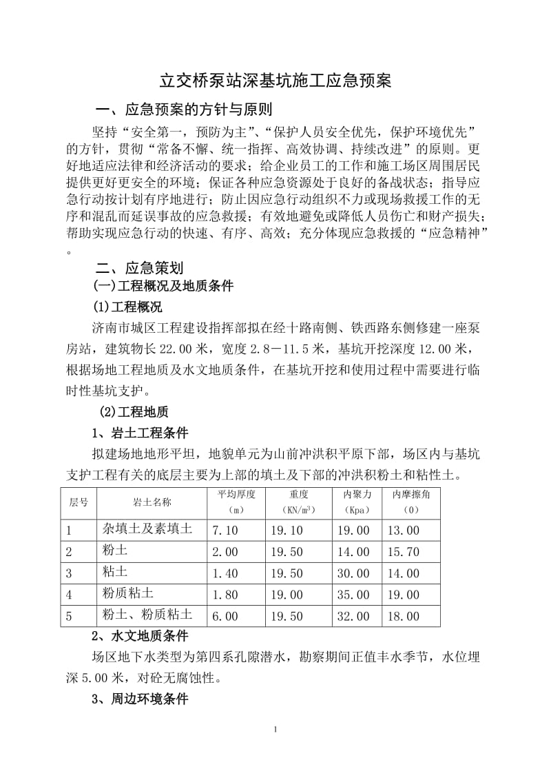 经十路泵站深基坑施工应急预案_第1页