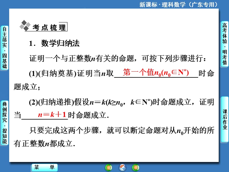 2014届高三人教A版数学(理)一轮复习课件：第6章第8节数学归纳法及其应用.ppt_第2页