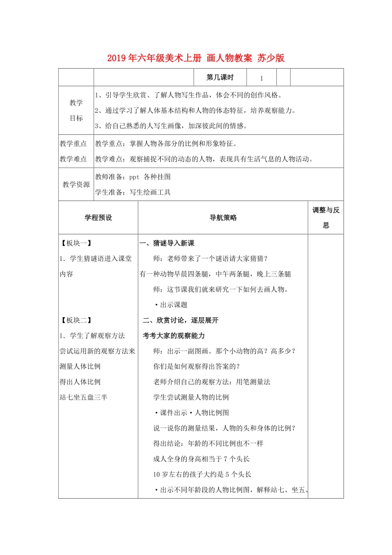 2019年六年级美术上册 画人物教案 苏少版.doc_第1页