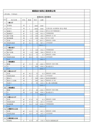裝飾公司工程預(yù)算單