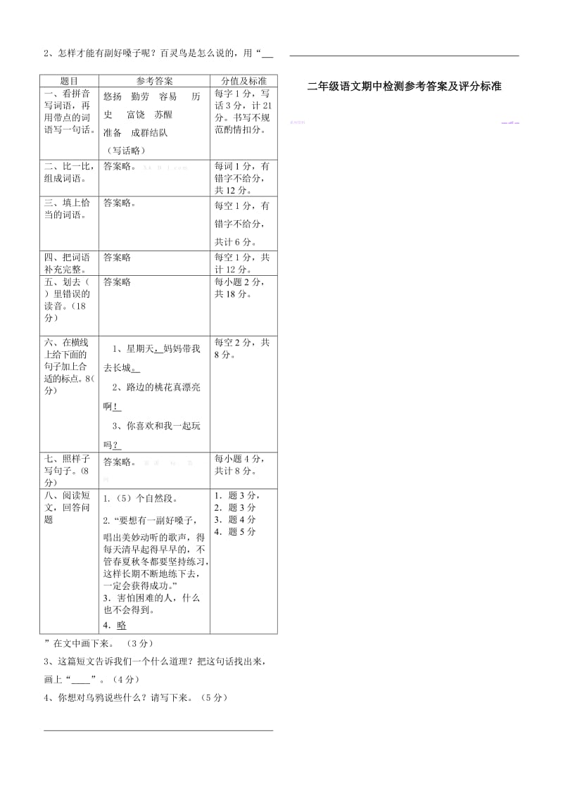 2019年二年级语文下册期中试卷及答案-北京版.doc_第2页