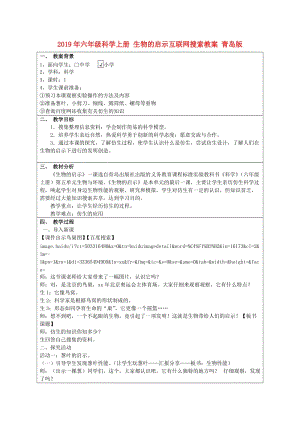 2019年六年級科學(xué)上冊 生物的啟示互聯(lián)網(wǎng)搜索教案 青島版.doc