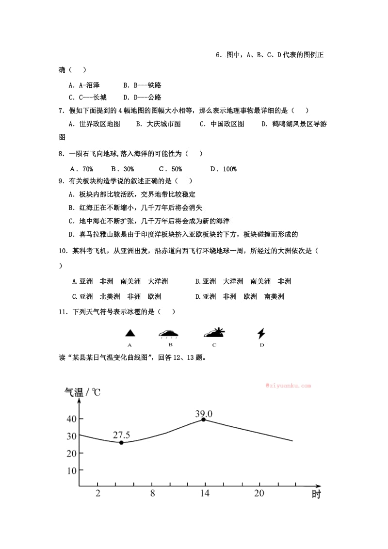 2019年六年级（五四制）上学期期末考试地理试卷.doc_第2页