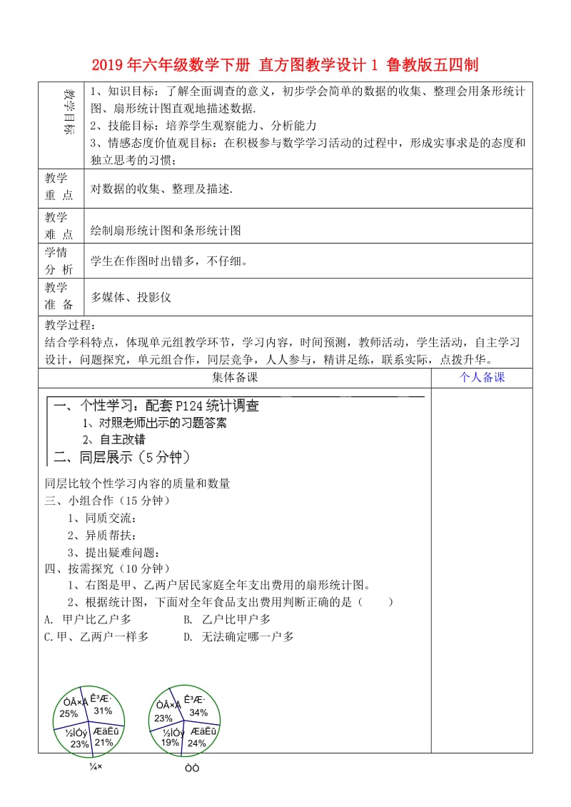 2019年六年级数学下册 直方图教学设计1 鲁教版五四制.doc_第1页