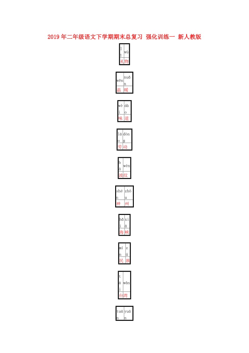 2019年二年级语文下学期期末总复习 强化训练一 新人教版.doc_第1页