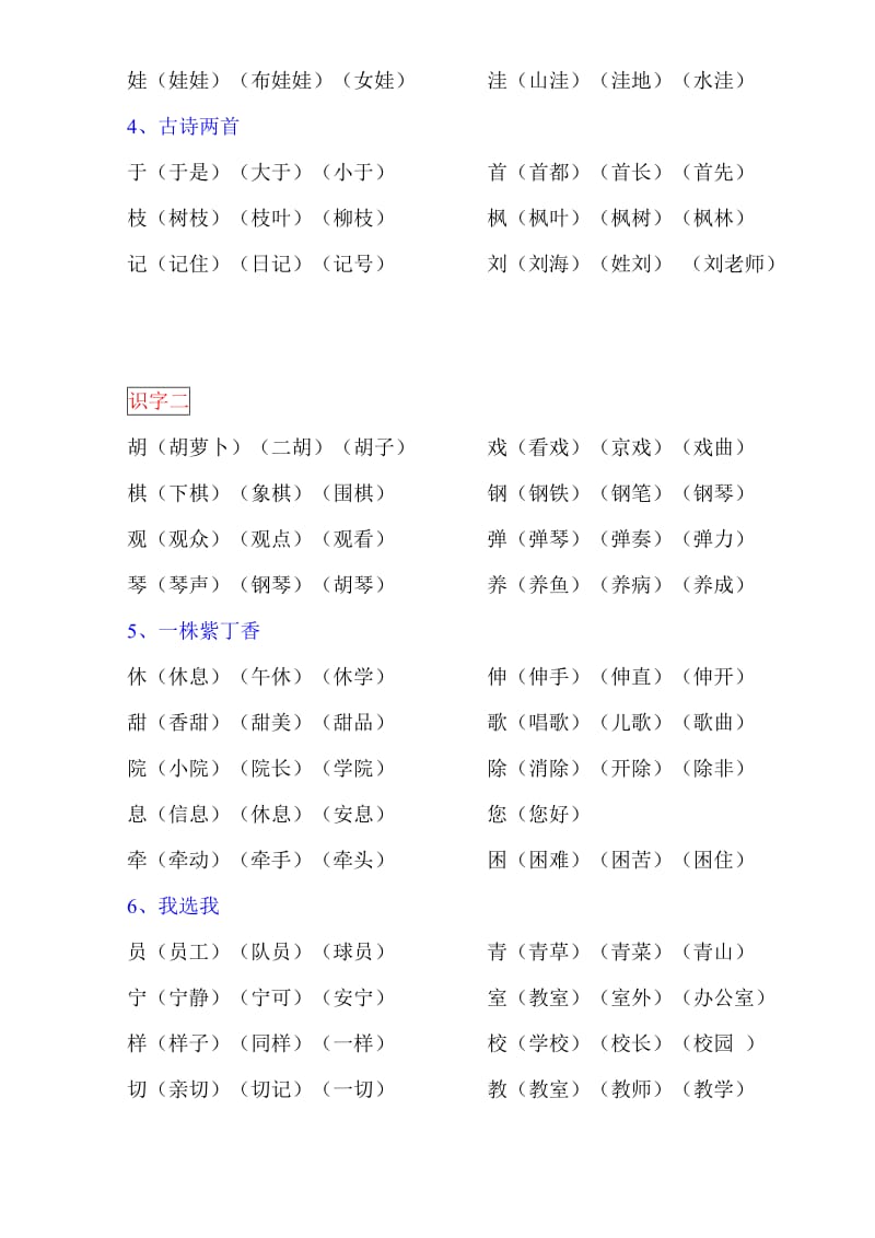 2019年人教版二年级上册生字表带组词.doc_第2页