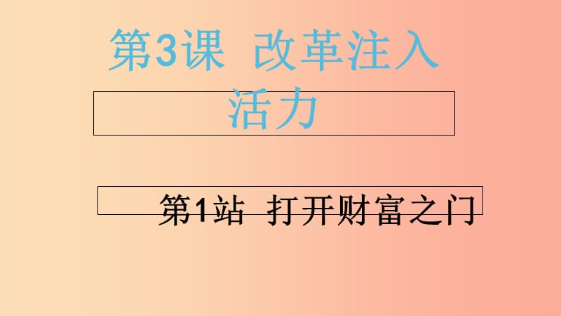 2019年九年级道德与法治上册 第2单元 踏上富强之路 第3课 改革注入活力 第1站 打开财富之门课件 北师大版.ppt_第1页