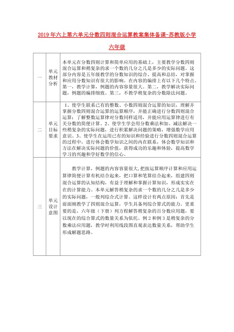 2019年六上第六单元分数四则混合运算教案集体备课-苏教版小学六年级.doc_第1页