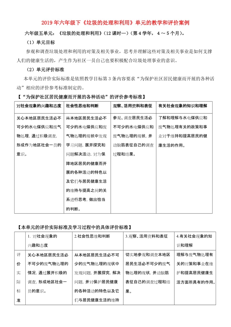 2019年六年级下《垃圾的处理和利用》单元的教学和评价案例.doc_第1页