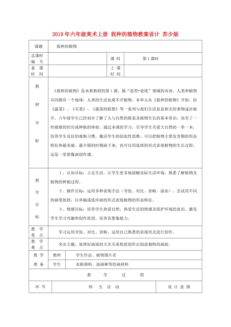 2019年六年级美术上册 我种的植物教案设计 苏少版.doc_第1页