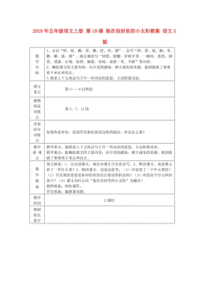 2019年五年級(jí)語(yǔ)文上冊(cè) 第19課 裝在信封里的小太陽(yáng)教案 語(yǔ)文S版.doc