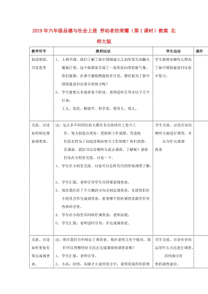 2019年六年級品德與社會上冊 勞動者的榮耀（第1課時）教案 北師大版.doc