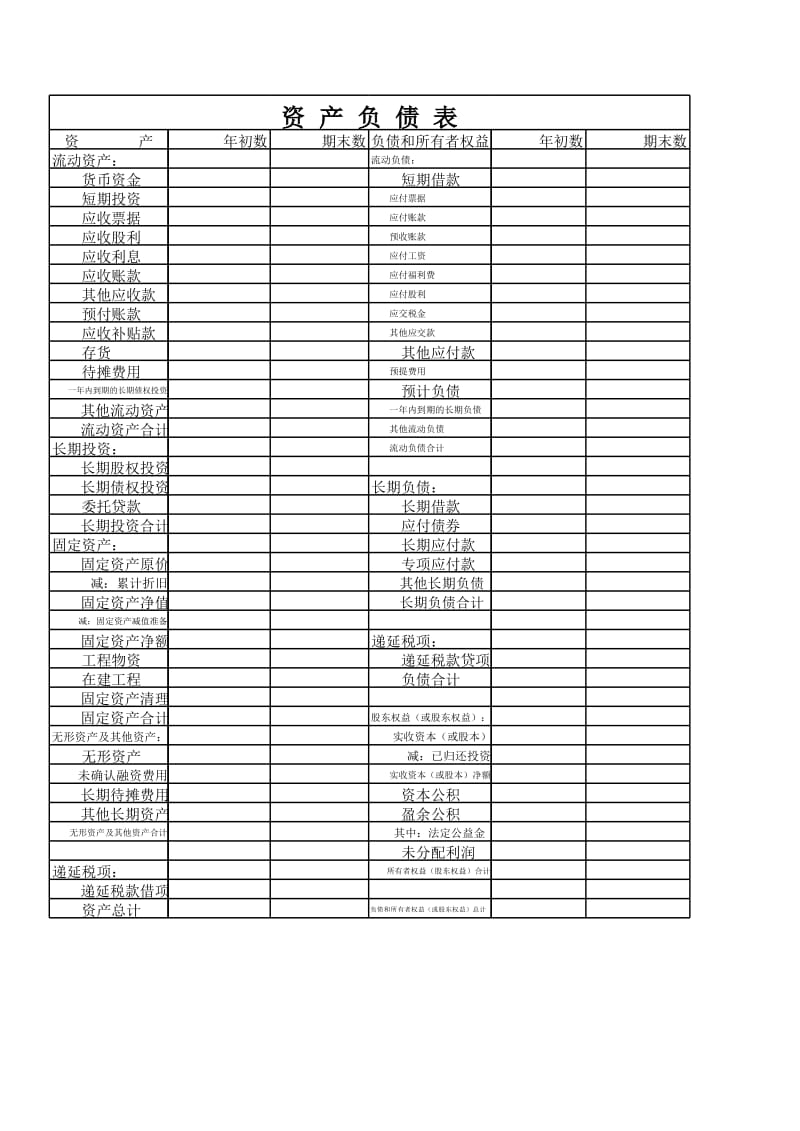 资产负债表A4空表_第1页