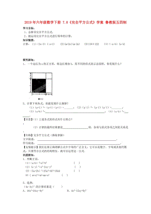 2019年六年級(jí)數(shù)學(xué)下冊(cè) 7.8《完全平方公式》學(xué)案 魯教版五四制.doc