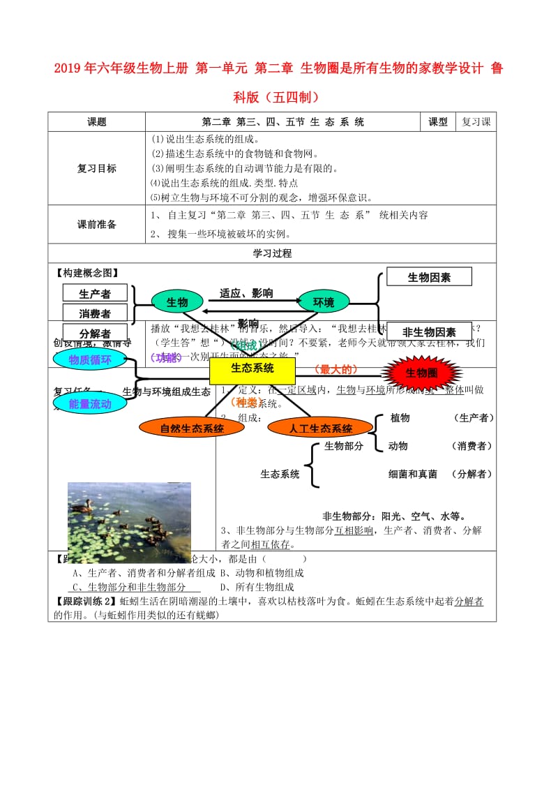 2019年六年级生物上册 第一单元 第二章 生物圈是所有生物的家教学设计 鲁科版（五四制）.doc_第1页