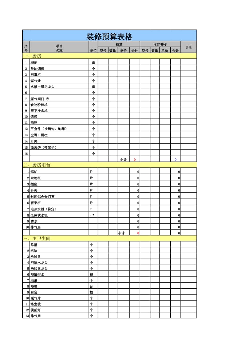 装修预算表格模板_第1页