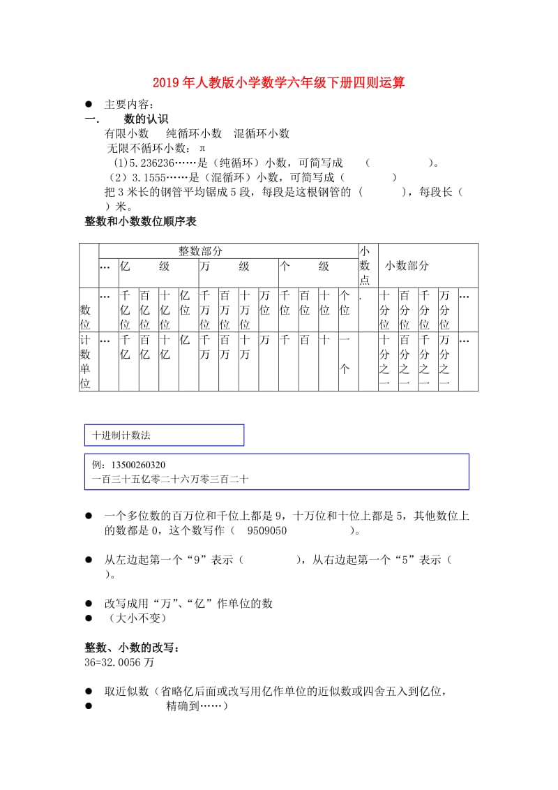 2019年人教版小学数学六年级下册四则运算.doc_第1页