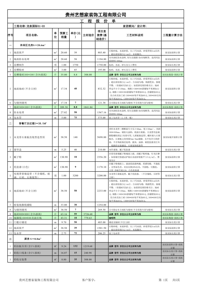 装修公司预算模板公式齐全_第1页