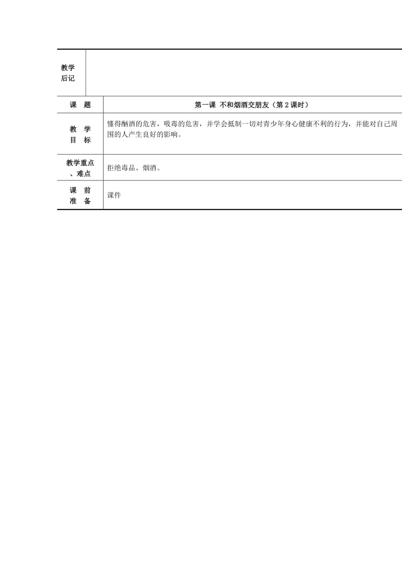 2019年六年级品德与社会上册 不和烟酒交朋友教案 苏教版.doc_第2页