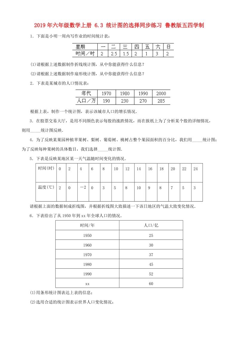 2019年六年级数学上册 6.3 统计图的选择同步练习 鲁教版五四学制.doc_第1页