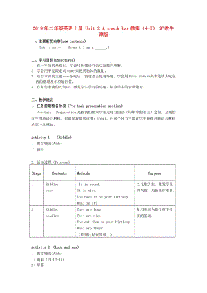 2019年二年級(jí)英語(yǔ)上冊(cè) Unit 2 A snack bar教案（4-6） 滬教牛津版.doc