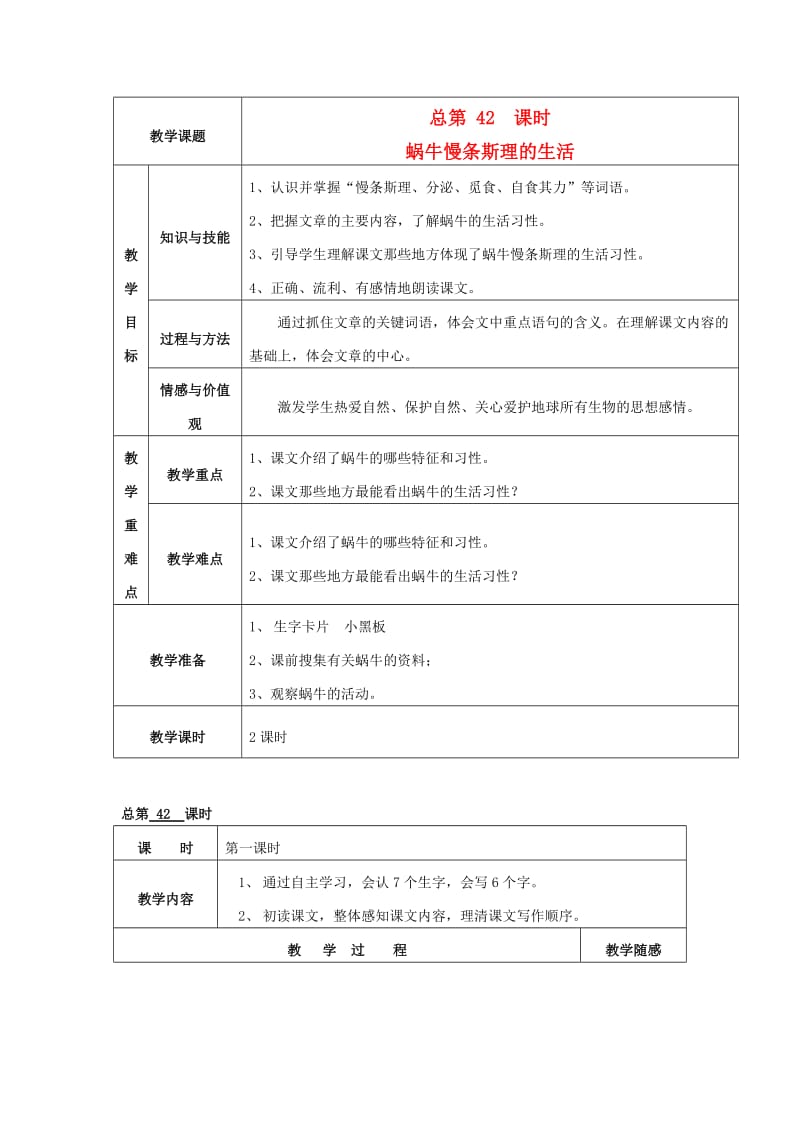 2019年六年级语文上册《蜗牛慢条斯理的生活》教案 语文A版.doc_第1页