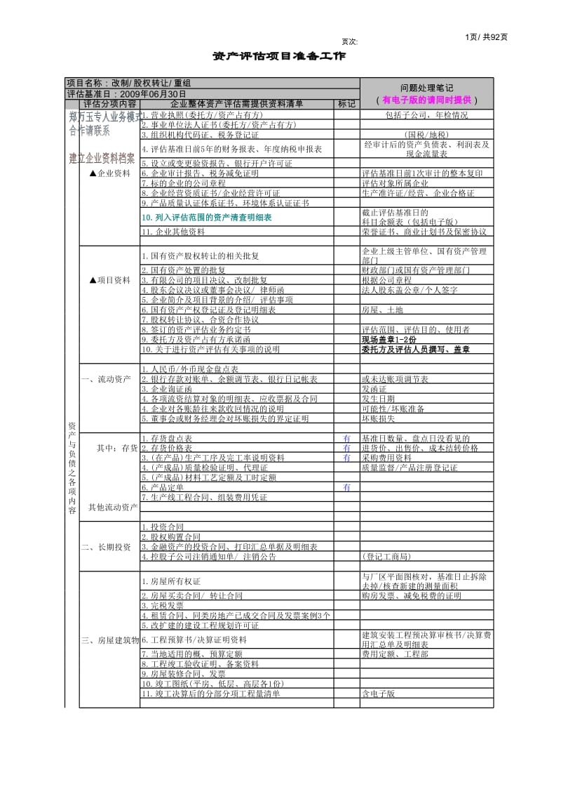 资产评估明细表新准则正定_第1页