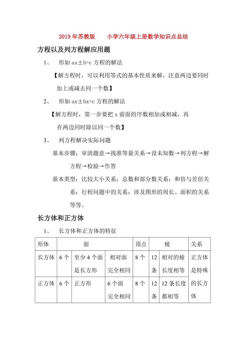 2019年苏教版 小学六年级上册数学知识点总结.doc_第1页