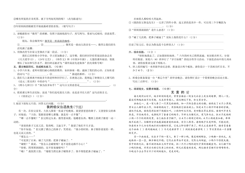 2019春六年级语文模拟试题.doc_第2页