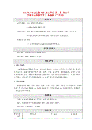 2020年六年級生物下冊 第三單元 第二章 第三節(jié) 開花和結(jié)果教學設(shè)計 魯科版（五四制）.doc