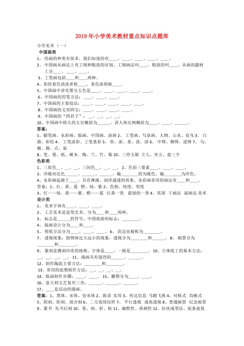 2019年小学美术教材重点知识点题库.doc_第1页