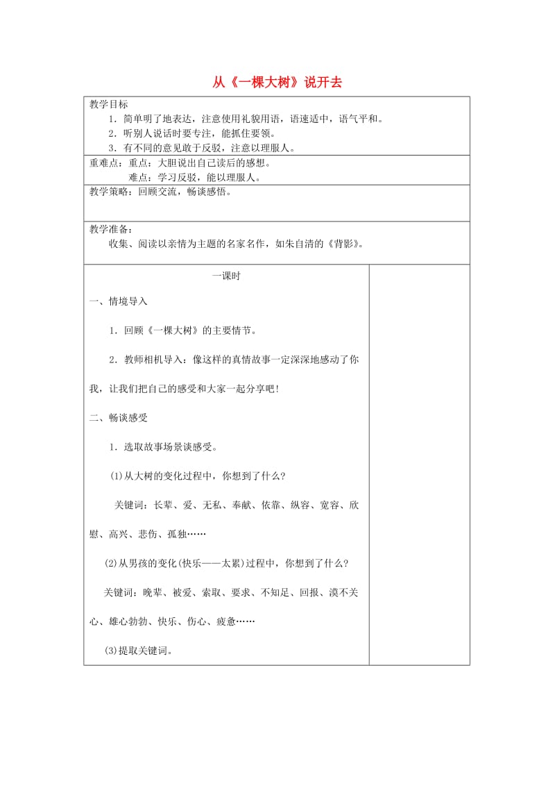 2019年秋五年级语文上册《从一棵大树说开去》教案 湘教版.doc_第1页