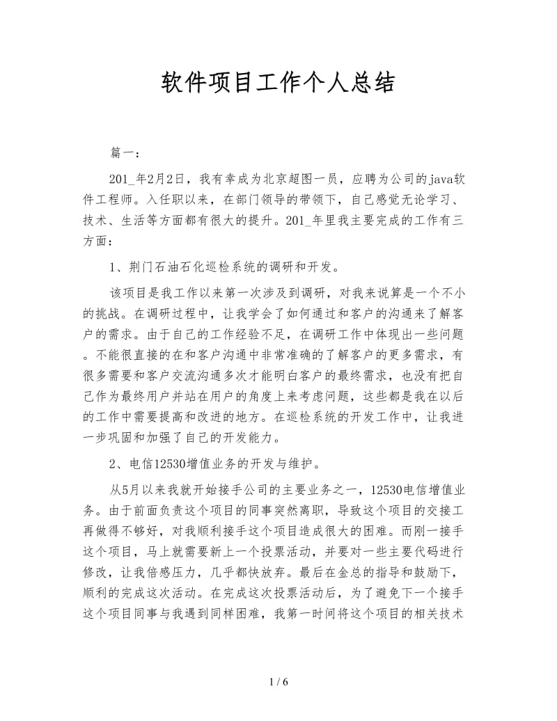 软件项目工作个人总结.doc_第1页