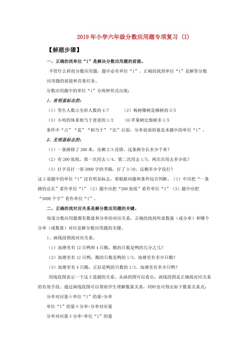 2019年小学六年级分数应用题专项复习 (I).doc_第1页