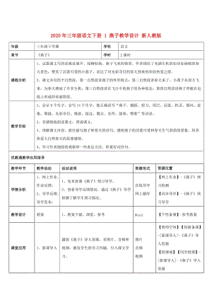 2020年三年級(jí)語(yǔ)文下冊(cè) 1 燕子教學(xué)設(shè)計(jì) 新人教版.doc