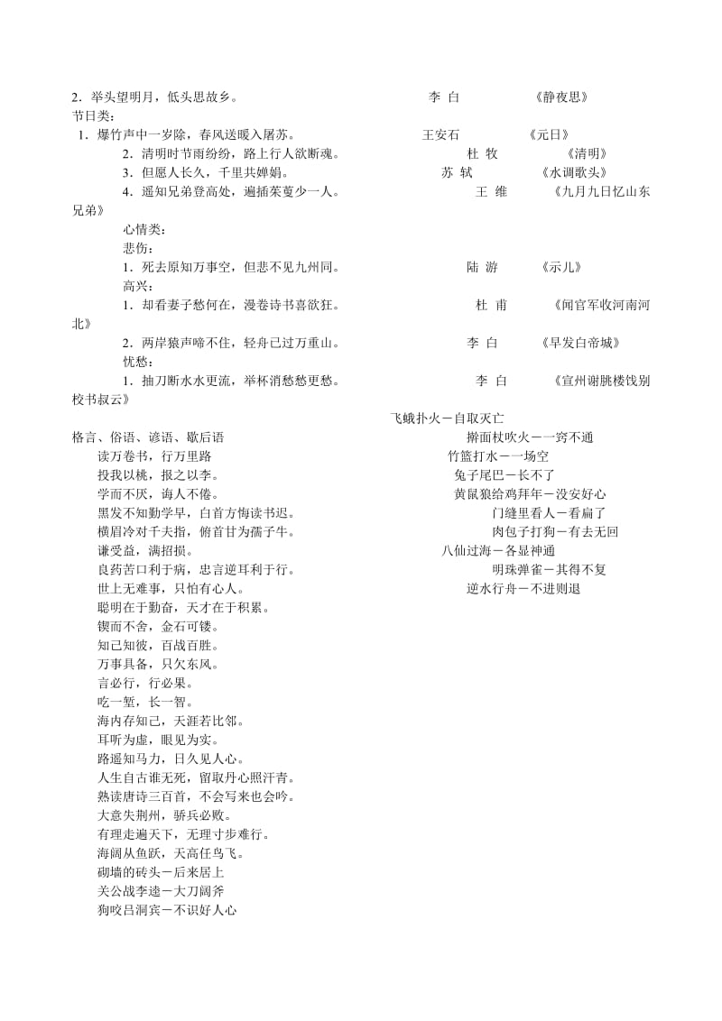 2019年小升初语文古诗成语复习资料汇总.doc_第2页