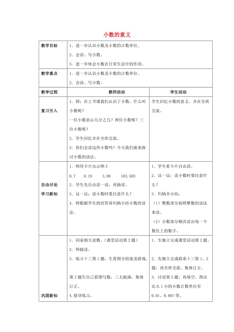 2019春四年级数学下册 5.1《小数的意义》教案5 （新版）西师大版.doc_第1页