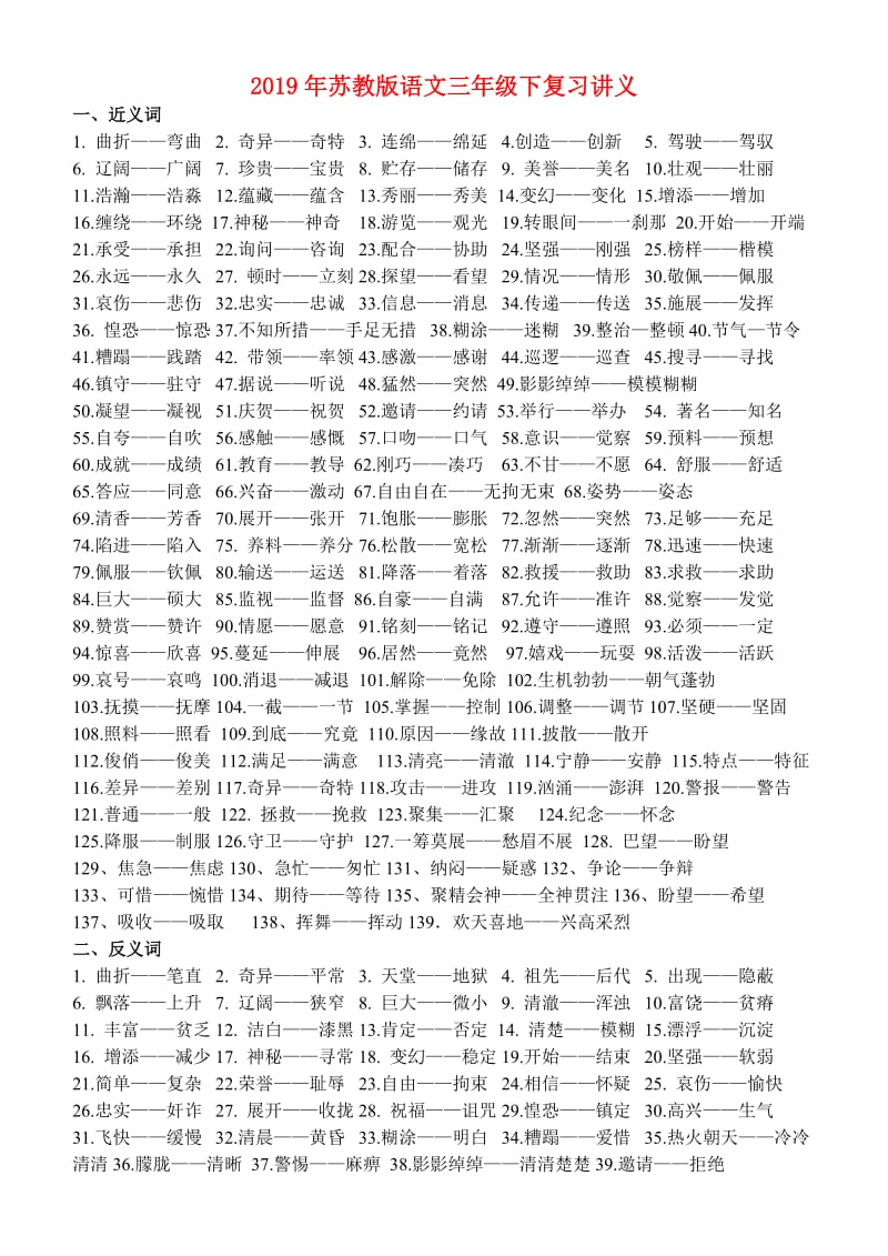 2019年苏教版语文三年级下复习讲义.doc_第1页