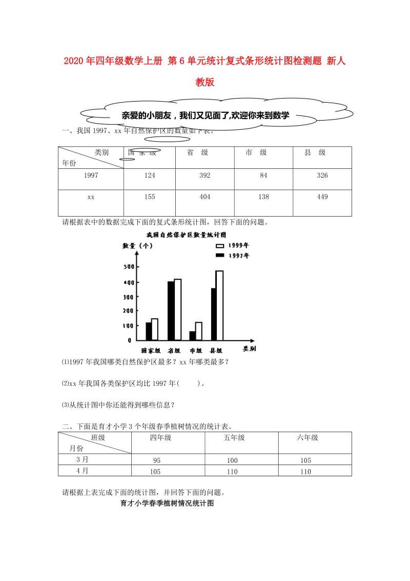 2020年四年级数学上册 第6单元统计复式条形统计图检测题 新人教版.doc_第1页