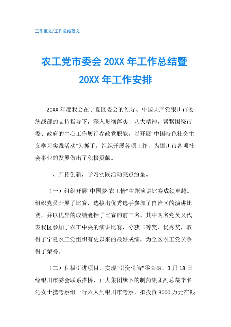 农工党市委会20XX年工作总结暨20XX年工作安排.doc_第1页