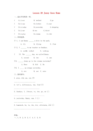2019春五年級英語下冊 Unit 4 Did You Have a Nice Trip Lesson 20 Jenny Goes Home練習(xí)題 冀教版x.doc