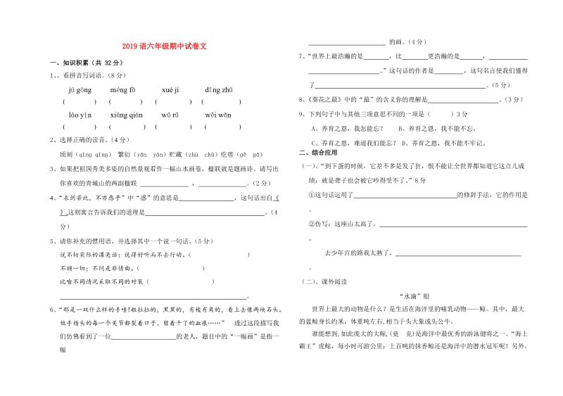 2019语六年级期中试卷文.doc_第1页