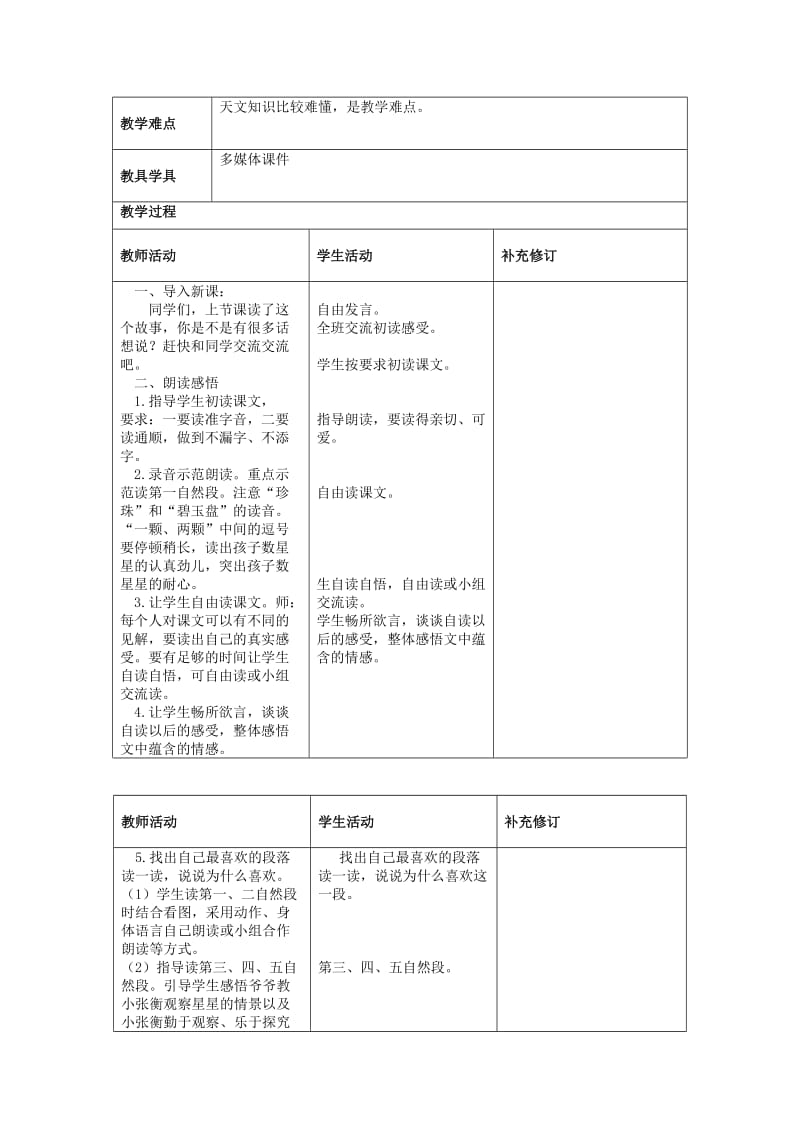 2019年（秋季版）一年级语文下册 12《星空》教学设计 北师大版.doc_第3页