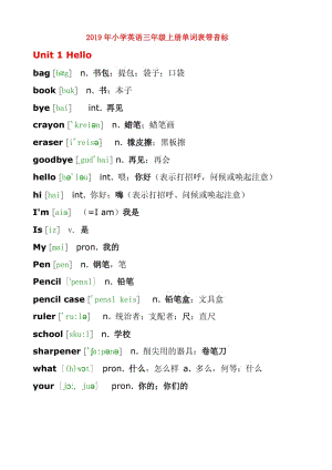 2019年小學英語三年級上冊單詞表帶音標.doc