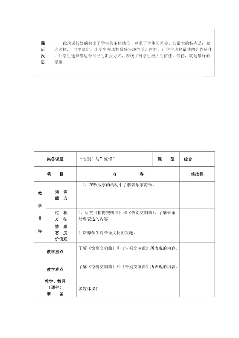 2019秋四年级音乐上册 第3课《告别与惊愕》教案 湘艺版.doc_第3页