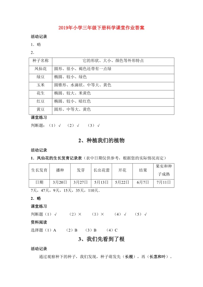 2019年小学三年级下册科学课堂作业答案.doc_第1页