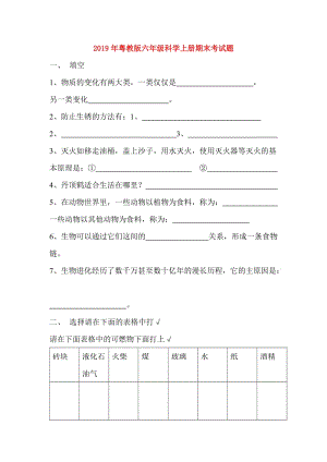 2019年粵教版六年級科學(xué)上冊期末考試題.doc