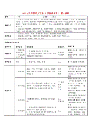 2020年六年級語文下冊 5.手指教學(xué)設(shè)計 新人教版.doc